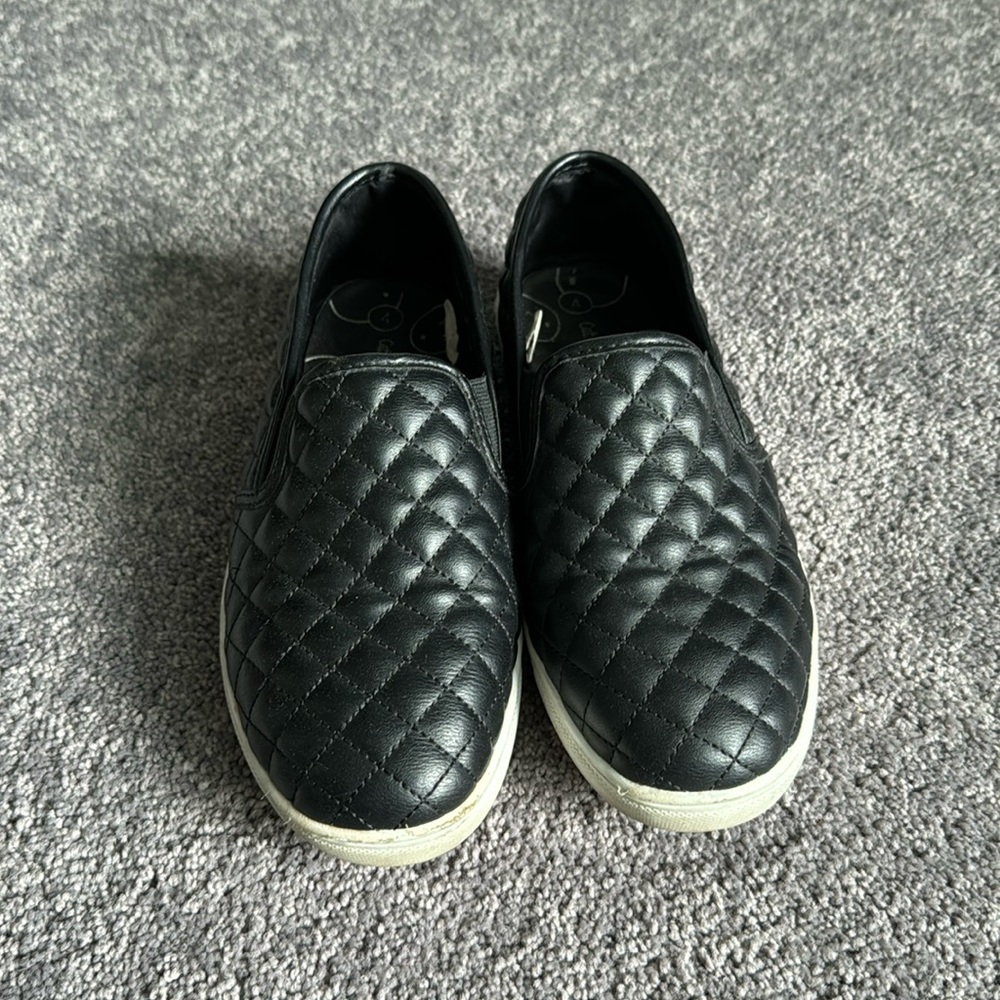 Black Faux Leather Quilted Sneakers